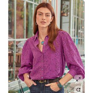 Sundance Celestine Eyelet Button Down Shirt NWT in Violet XS